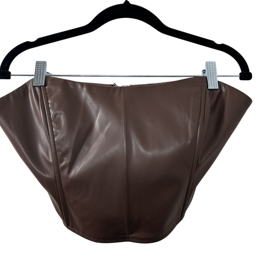 Showpo Lorrin Corset Faux Leather Tube Top 10 Chocolate Brown Strapless Baddie